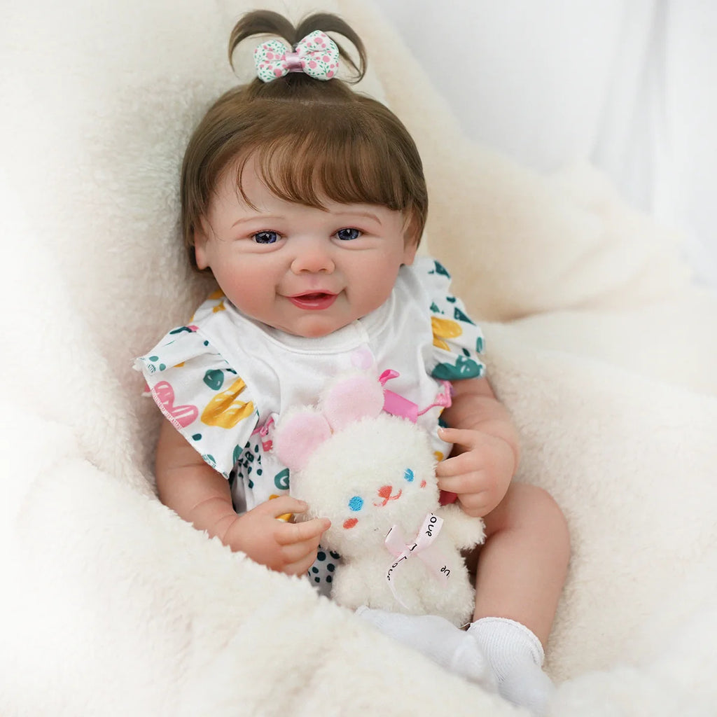 Boneca Bebê Reborn Realista Menina 48cm Corpo De Silicone Com Olhos Azuis Com Acessório Brastoy