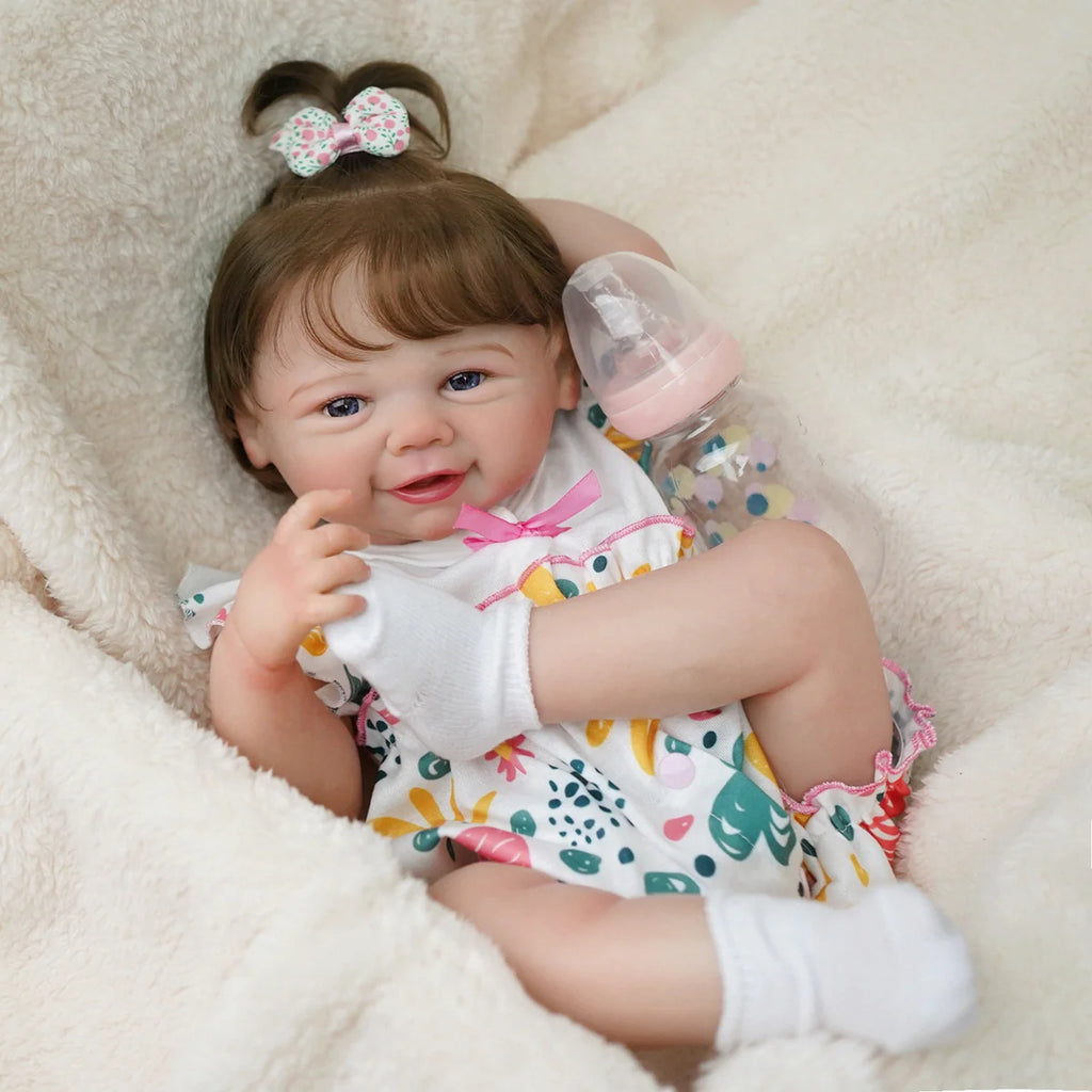 Boneca Bebê Reborn Realista Menina 48cm Corpo De Silicone Com Olhos Azuis Com Acessório Brastoy