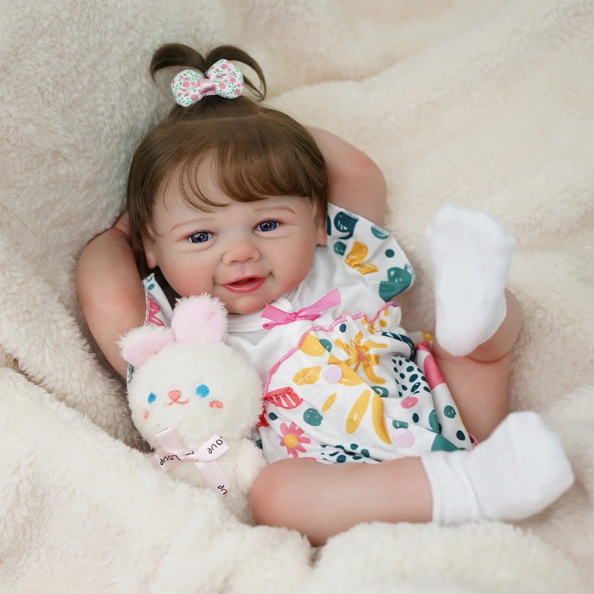 Boneca Bebê Reborn Realista Menina 48cm Corpo De Silicone Com Olhos Azuis Com Acessório Brastoy