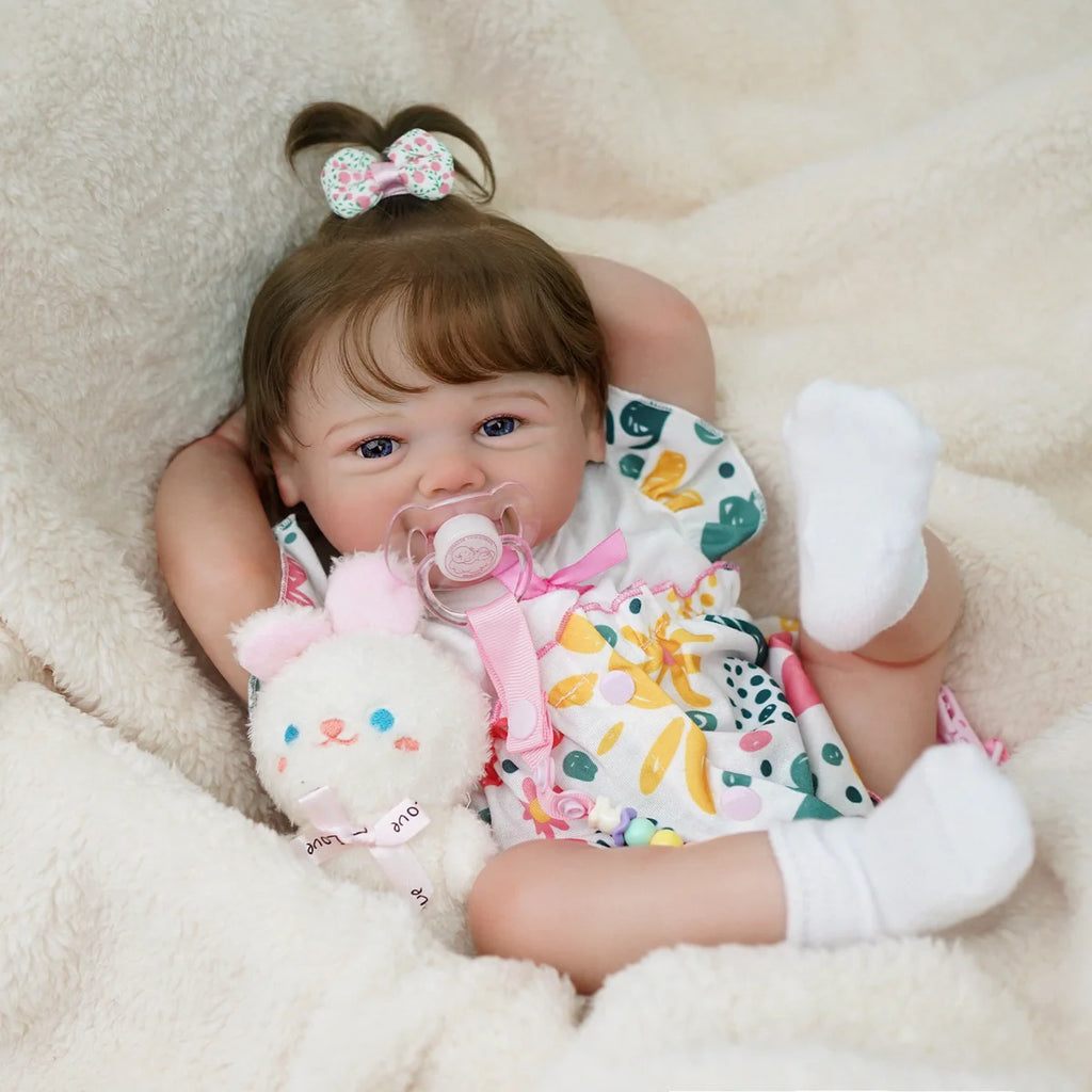 Boneca Bebê Reborn Realista Menina 48cm Corpo De Silicone Com Olhos Azuis Com Acessório Brastoy