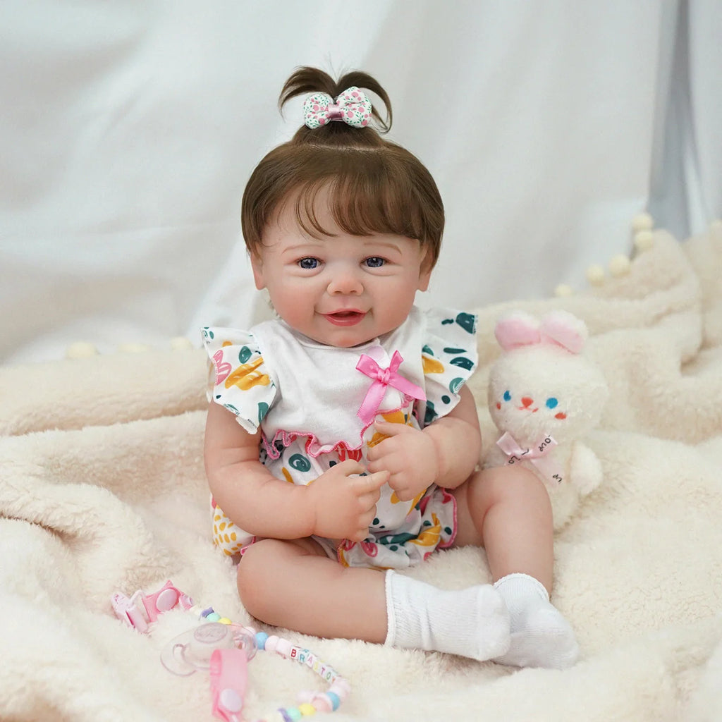 Boneca Bebê Reborn Realista Menina 48cm Corpo De Silicone Com Olhos Azuis Com Acessório Brastoy