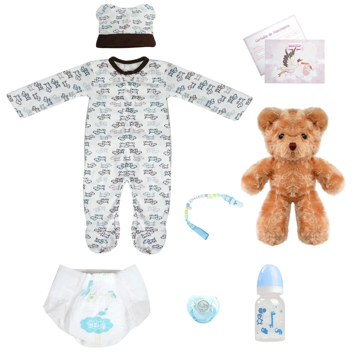 Boneco Bebê Reborn Realista Silicone Conjunto de Roupa Chupeta Mamadeira e Pelúcia Original Completo