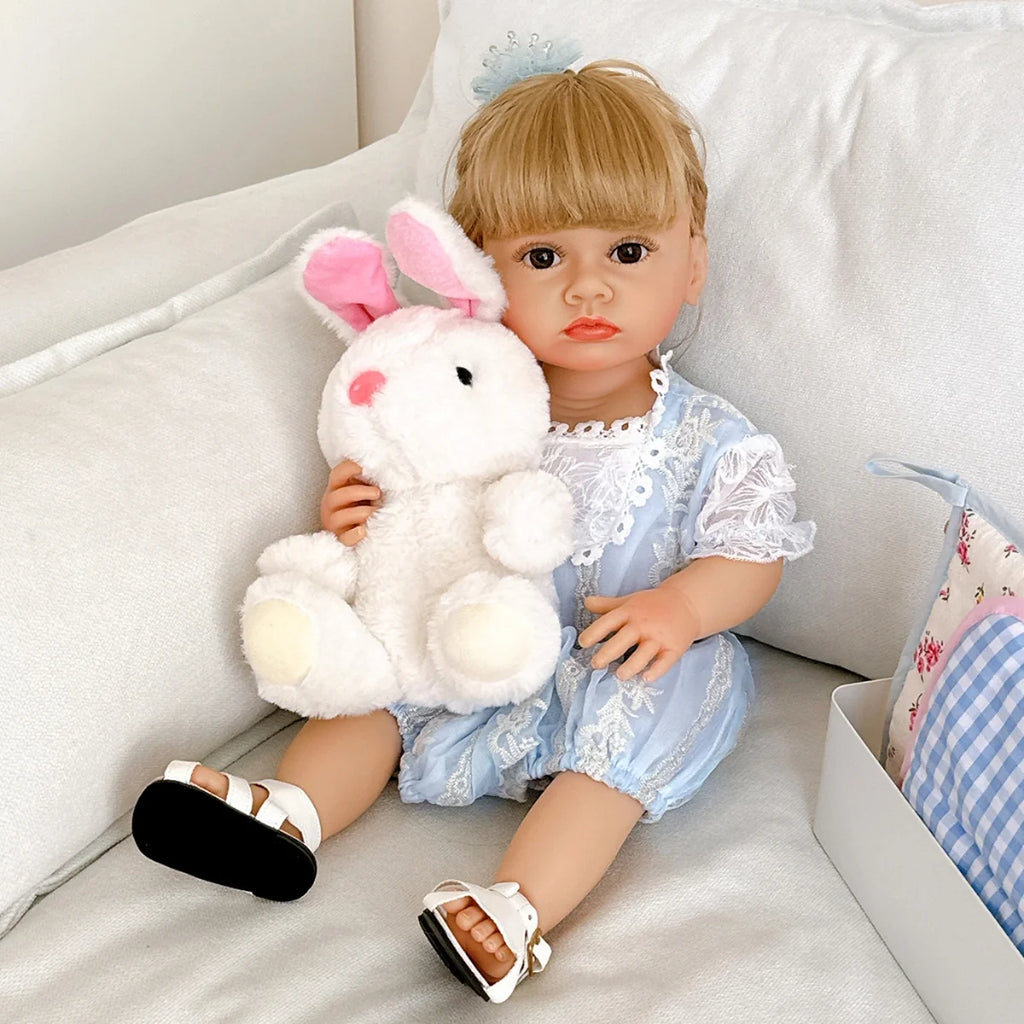 Boneca Bebê Reborn Realista Ursinho Silicone Conjunto de Roupa Chupeta Mamadeira e Pelúcia Original Completo