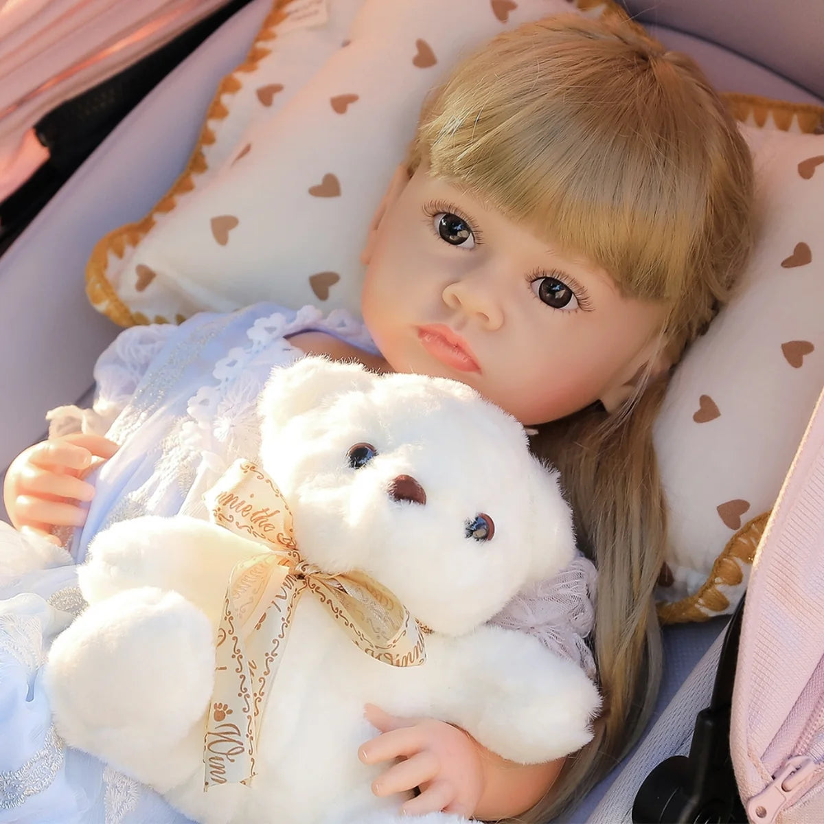 Boneca Bebê Reborn Realista Ursinho Silicone Conjunto de Roupa Chupeta Mamadeira e Pelúcia Original Completo