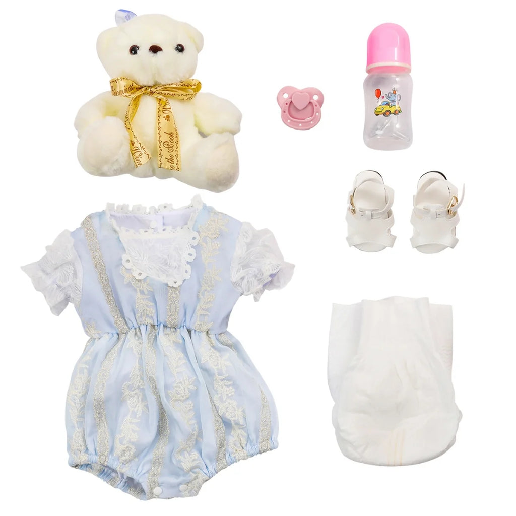 Boneca Bebê Reborn Realista Ursinho Silicone Conjunto de Roupa Chupeta Mamadeira e Pelúcia Original Completo