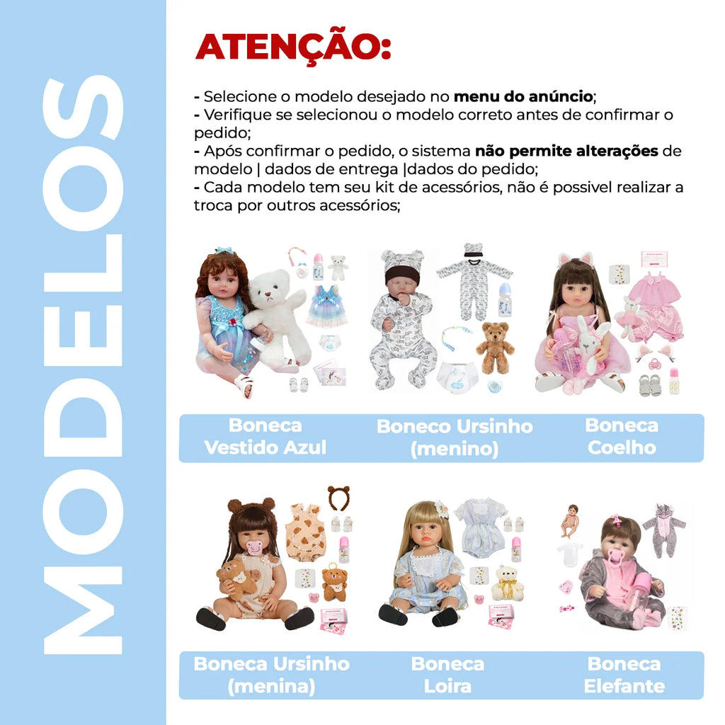 Boneca Bebê Reborn Realista Ursinho Silicone Conjunto de Roupa Chupeta Mamadeira e Pelúcia Original Completo