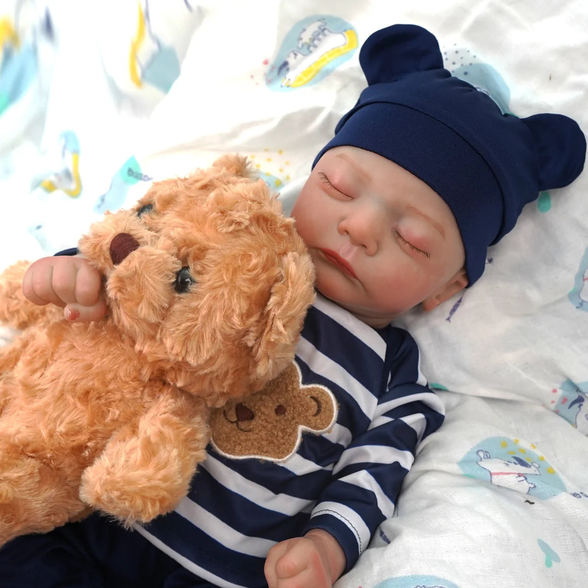 Boneco Bebê Reborn Menino Realista Silicone Conjunto de Roupa Chupeta Mamadeira e Pelúcia Original Completo