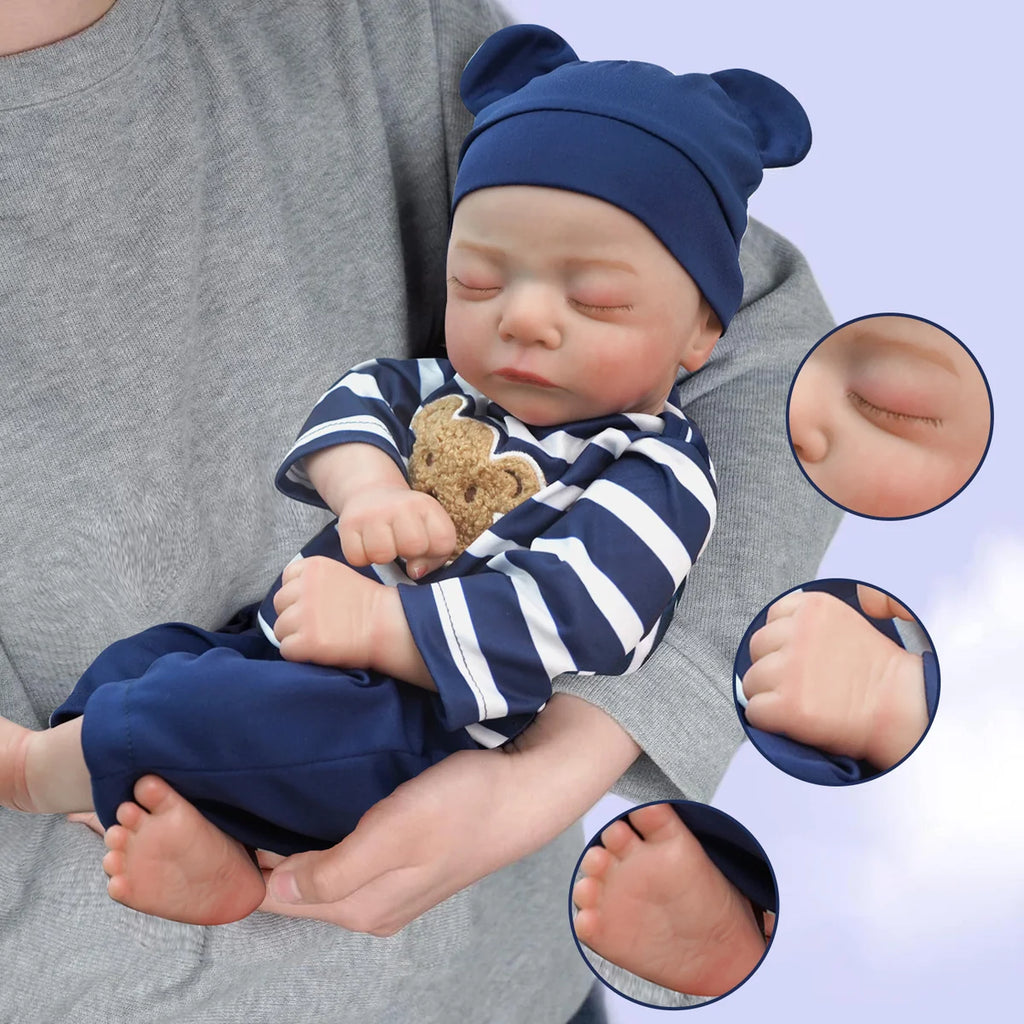 Boneco Bebê Reborn Menino Realista Silicone Conjunto de Roupa Chupeta Mamadeira e Pelúcia Original Completo