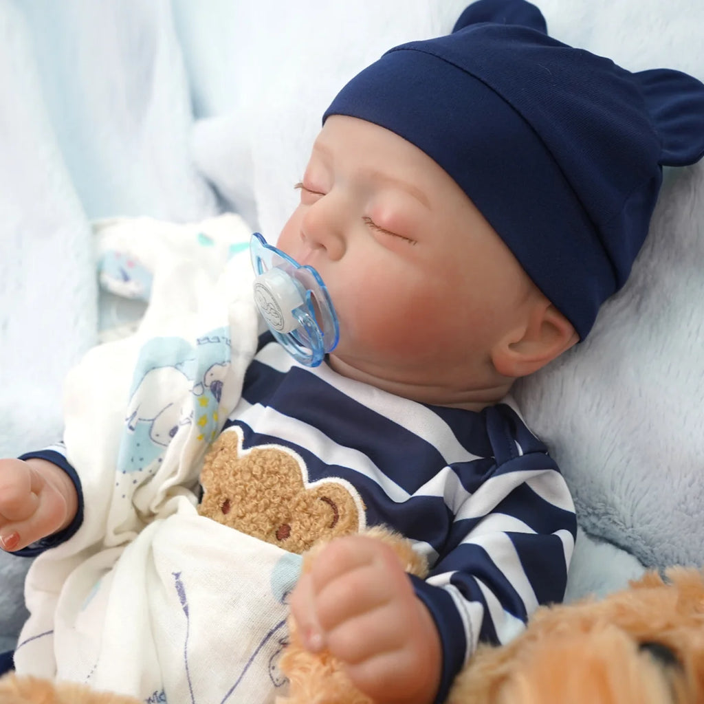 Boneco Bebê Reborn Menino Realista Silicone Conjunto de Roupa Chupeta Mamadeira e Pelúcia Original Completo