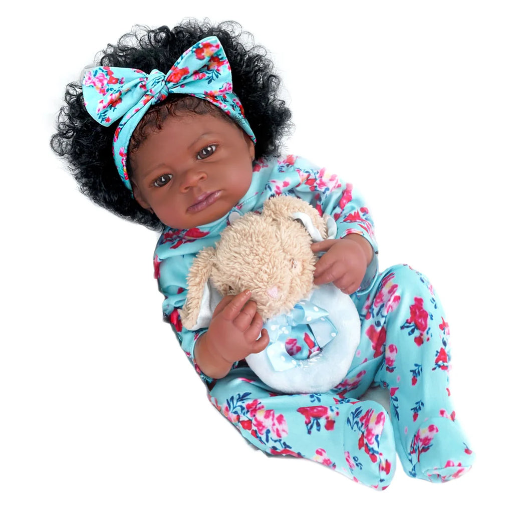 Boneca Bebê Reborn Realista Negra 55cm Silicone Conjunto de Roupa Chupeta Mamadeira e Pelúcia Original Completo