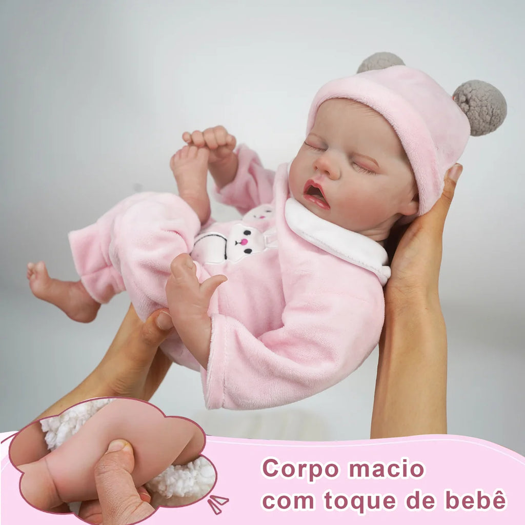 Boneca Bebê Reborn Realista Silicone Conjunto de Roupa Chupeta Mamadeira e Pelúcia Original Completo