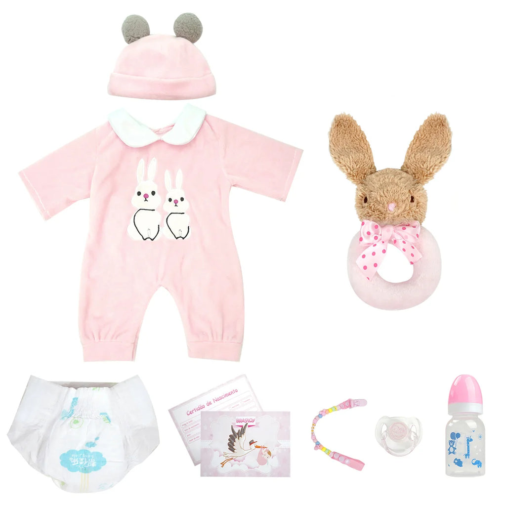Boneca Bebê Reborn Realista Silicone Conjunto de Roupa Chupeta Mamadeira e Pelúcia Original Completo