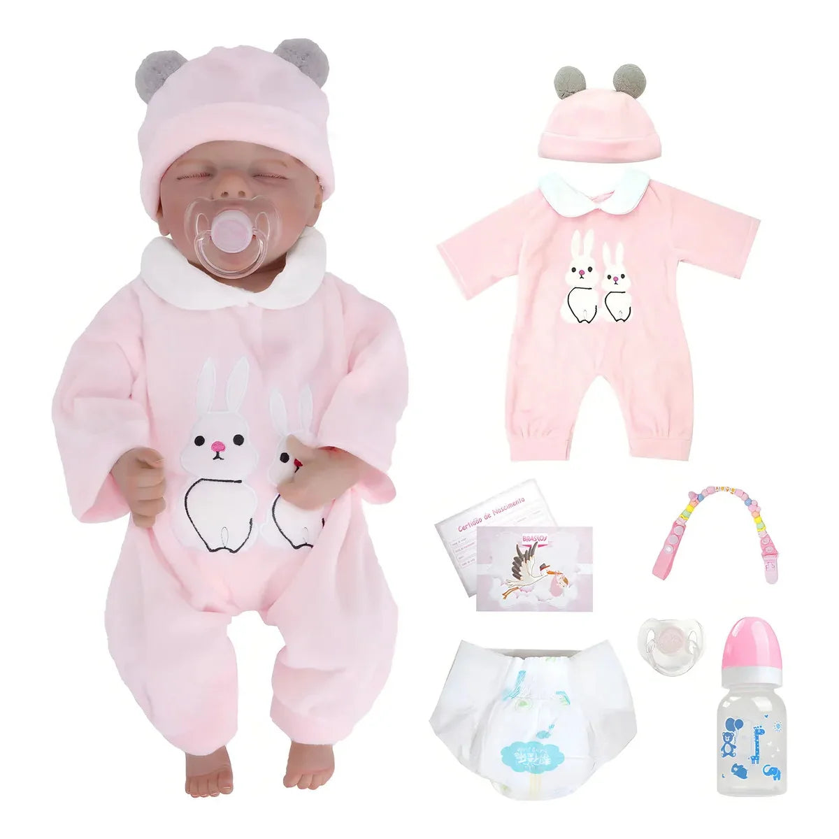 Boneca Bebê Reborn Realista Silicone Conjunto de Roupa Chupeta Mamadeira e Pelúcia Original Completo