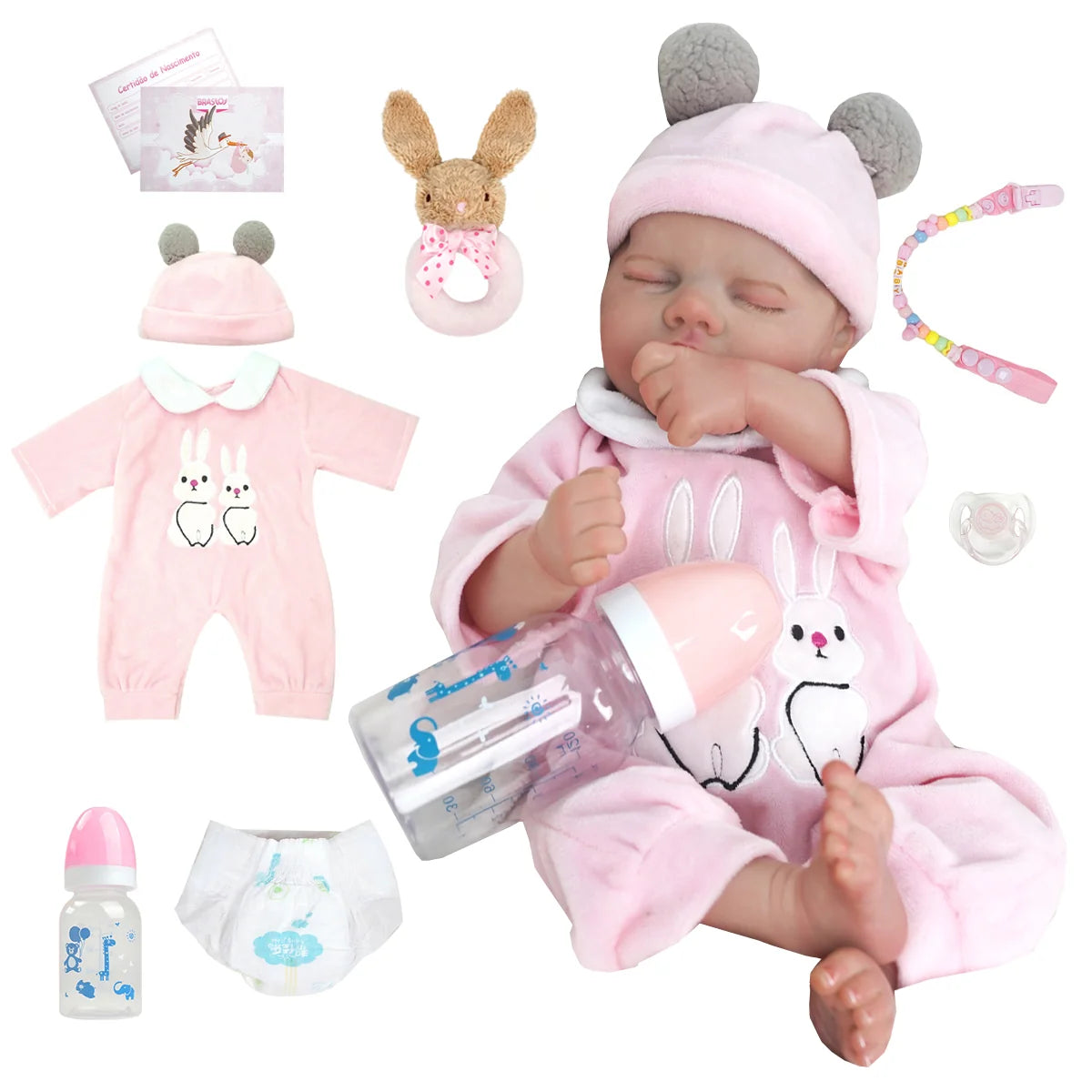 Boneca Bebê Reborn Realista Silicone Conjunto de Roupa Chupeta Mamadeira e Pelúcia Original Completo