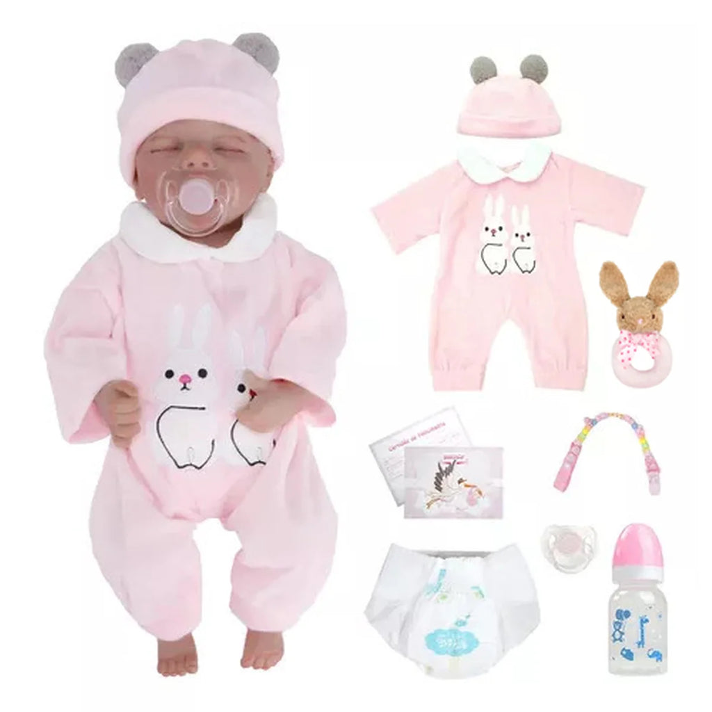 Boneca Bebê Reborn Realista Silicone Conjunto de Roupa Chupeta Mamadeira e Pelúcia Original Completo