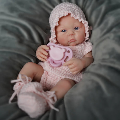 Bebê Reborn Boneca Silicone Sólido 35cm Original Pode Tomar Banho Com Kit Conjunto de Roupa Chupeta Mamadeira e Pelúcia