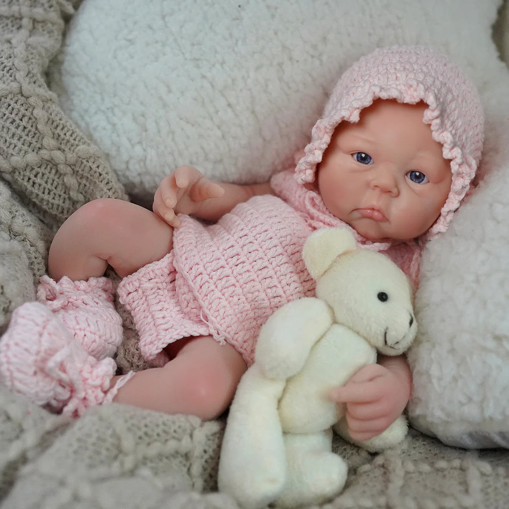 Bebê Reborn Boneca Silicone Sólido 35cm Original Pode Tomar Banho Com Kit Conjunto de Roupa Chupeta Mamadeira e Pelúcia