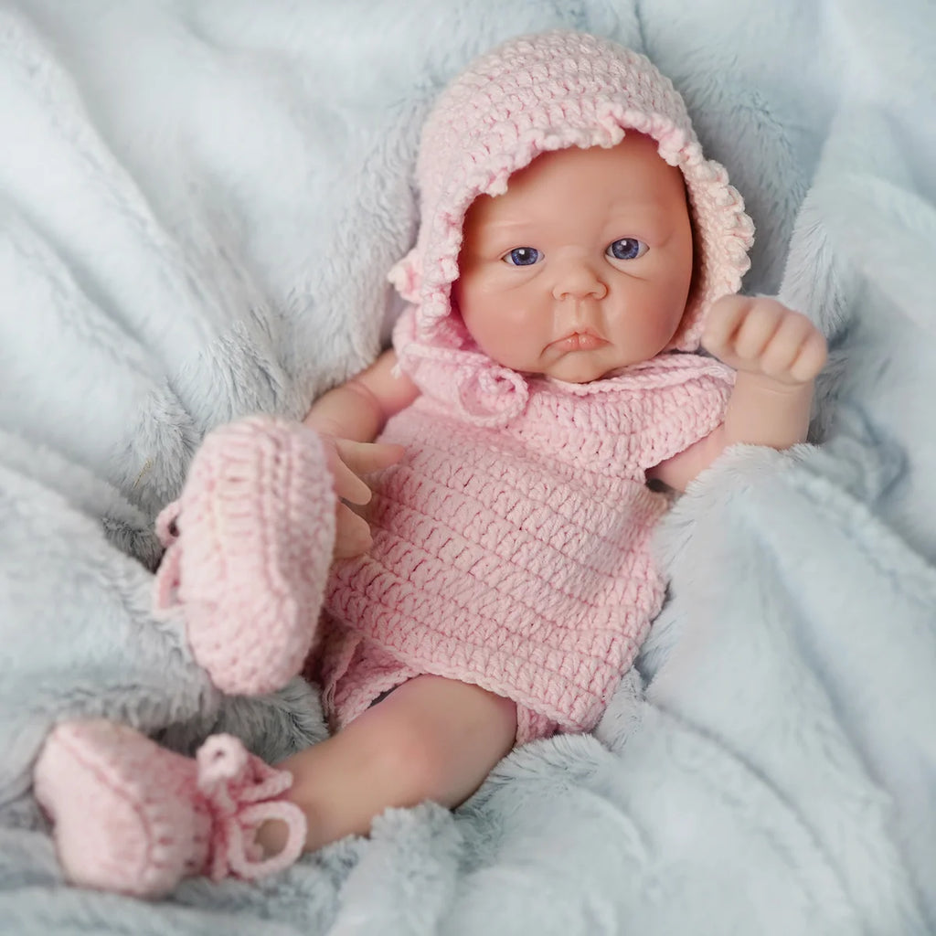 Bebê Reborn Boneca Silicone Sólido 35cm Original Pode Tomar Banho Com Kit Conjunto de Roupa Chupeta Mamadeira e Pelúcia