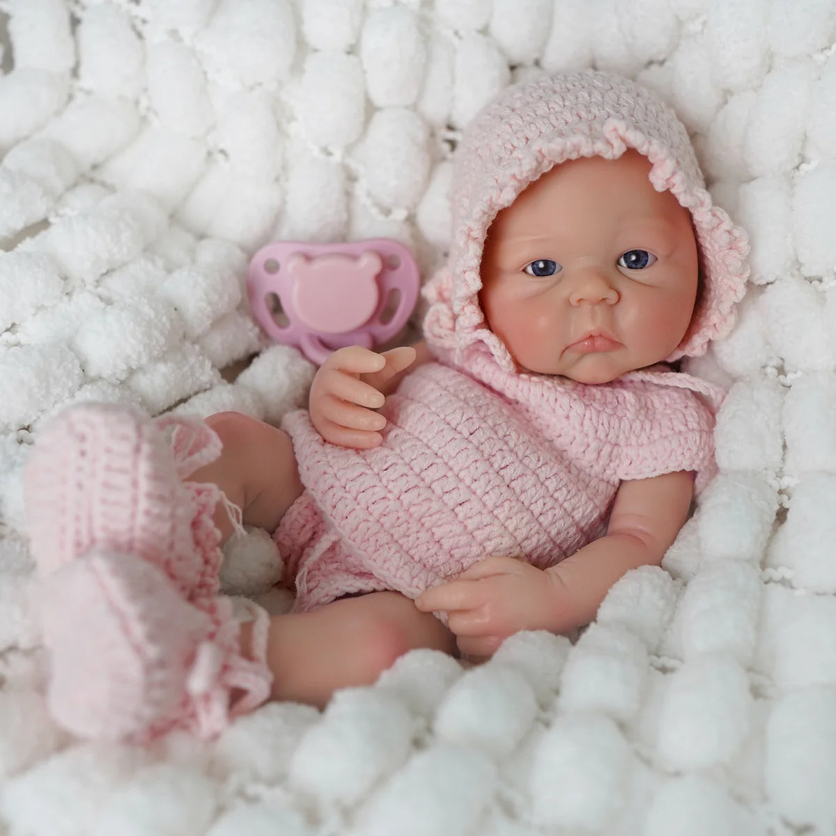 Bebê Reborn Boneca Silicone Sólido 35cm Original Pode Tomar Banho Com Kit Conjunto de Roupa Chupeta Mamadeira e Pelúcia