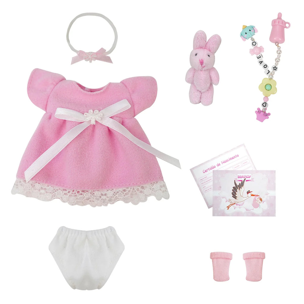 Boneca Bebê Reborn Realista Silicone Sólido 20 cm Conjunto de Roupa Chupeta Mamadeira e Pelúcia Original Completo