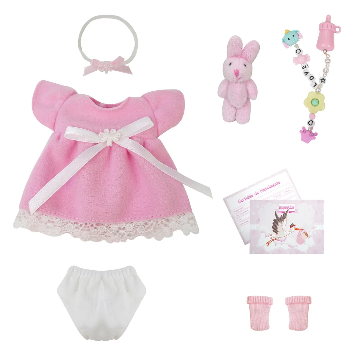 Boneca Bebê Reborn Realista Silicone Sólido 20 cm Conjunto de Roupa Chupeta Mamadeira e Pelúcia Original Completo