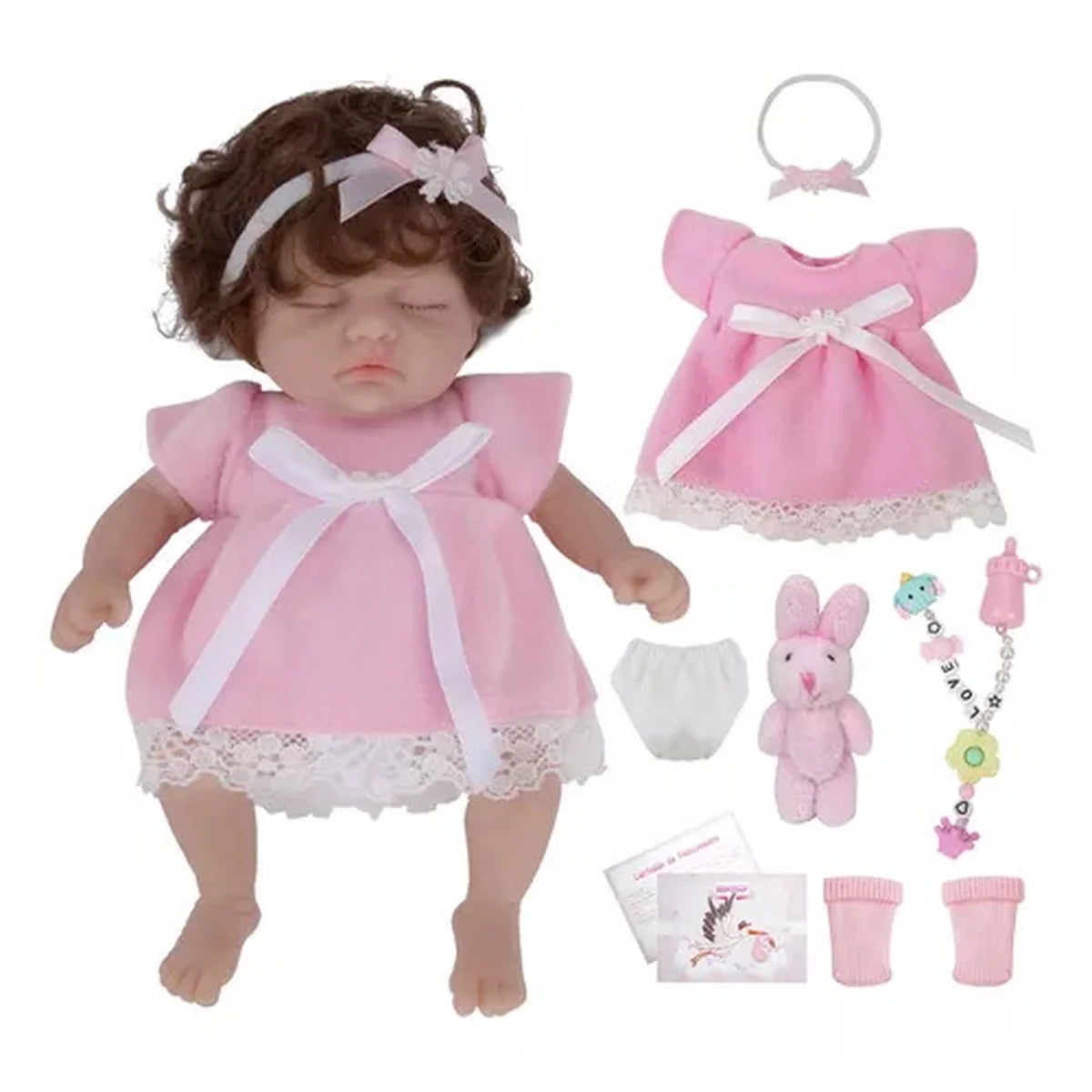Boneca Bebê Reborn Realista Silicone Sólido 20 cm Conjunto de Roupa Chupeta Mamadeira e Pelúcia Original Completo