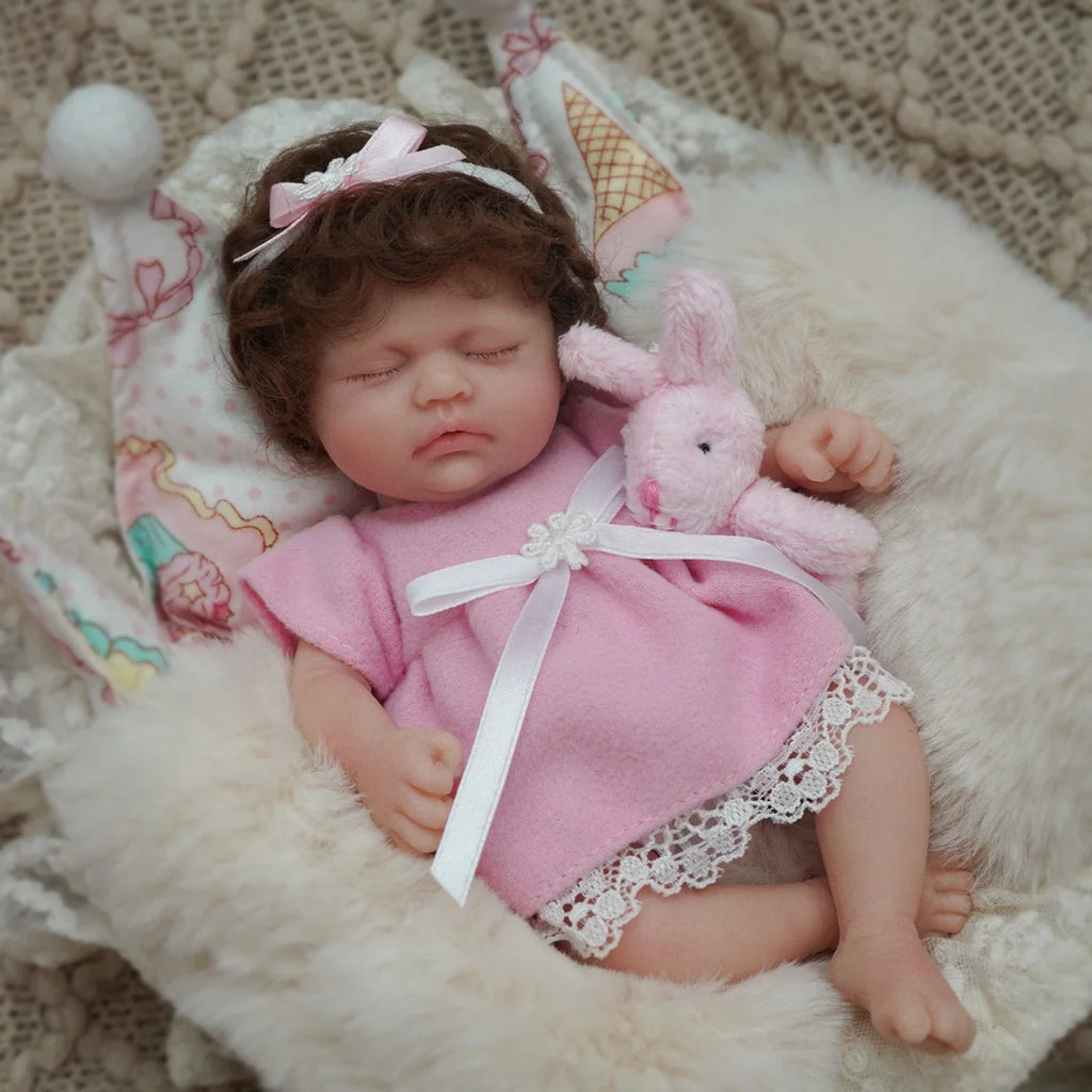 Boneca Bebê Reborn Realista Silicone Sólido 20 cm Conjunto de Roupa Chupeta Mamadeira e Pelúcia Original Completo