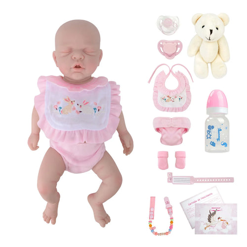 Bebê Reborn Boneca Silicone Sólido Menina 35cm Pode Tomar Banho Com 2 Conjuntos de Roupa Mamadeira Chupeta Pelúcia Certidão Fralda