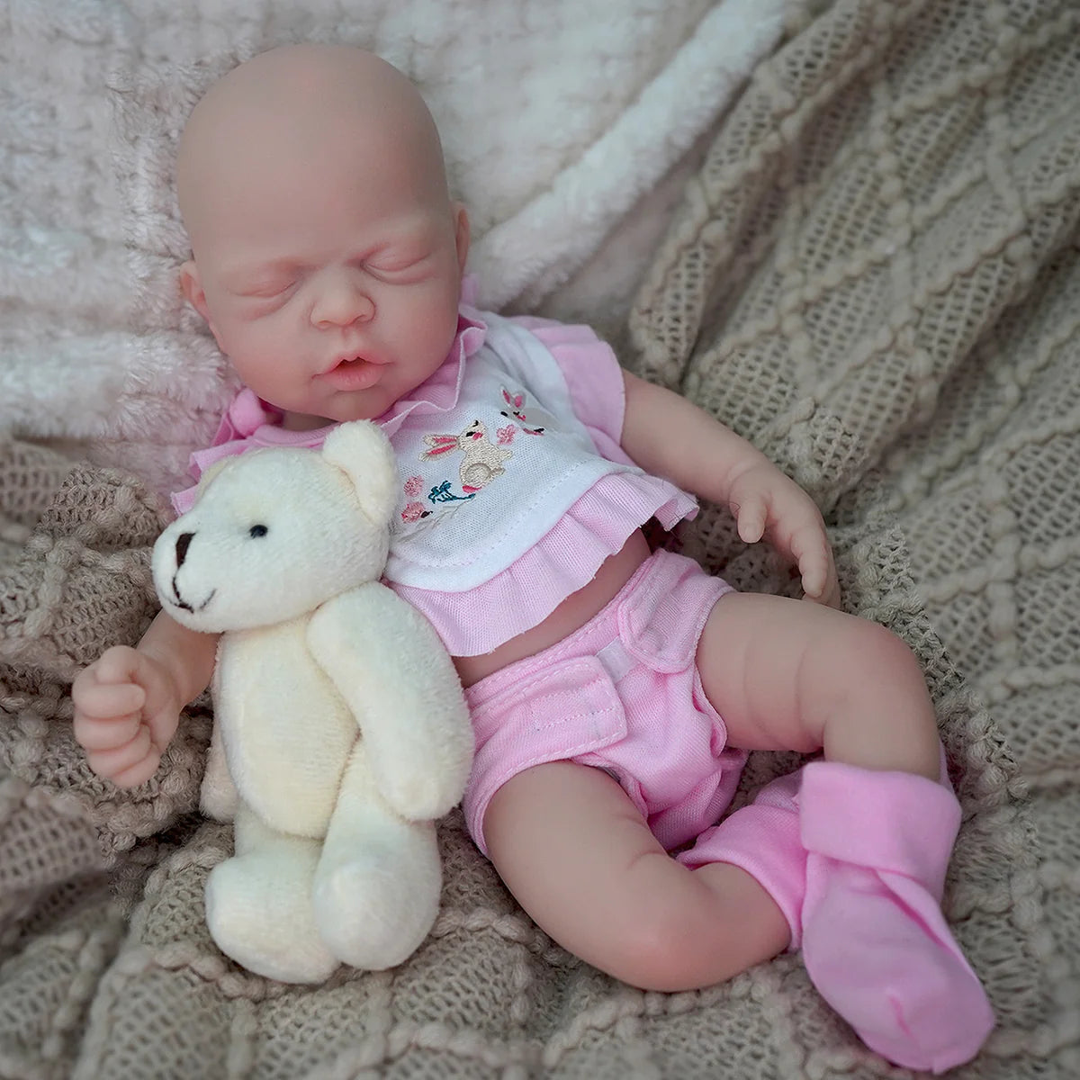 Bebê Reborn Boneca Silicone Sólido Menina 35cm Pode Tomar Banho Com 2 Conjuntos de Roupa Mamadeira Chupeta Pelúcia Certidão Fralda