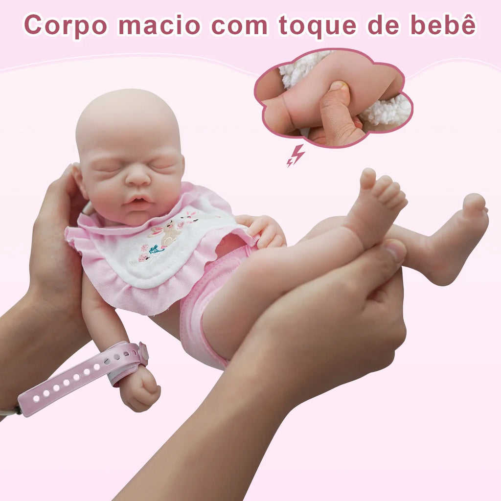 Bebê Reborn Boneca Silicone Sólido Menina 35cm Pode Tomar Banho Com 2 Conjuntos de Roupa Mamadeira Chupeta Pelúcia Certidão Fralda