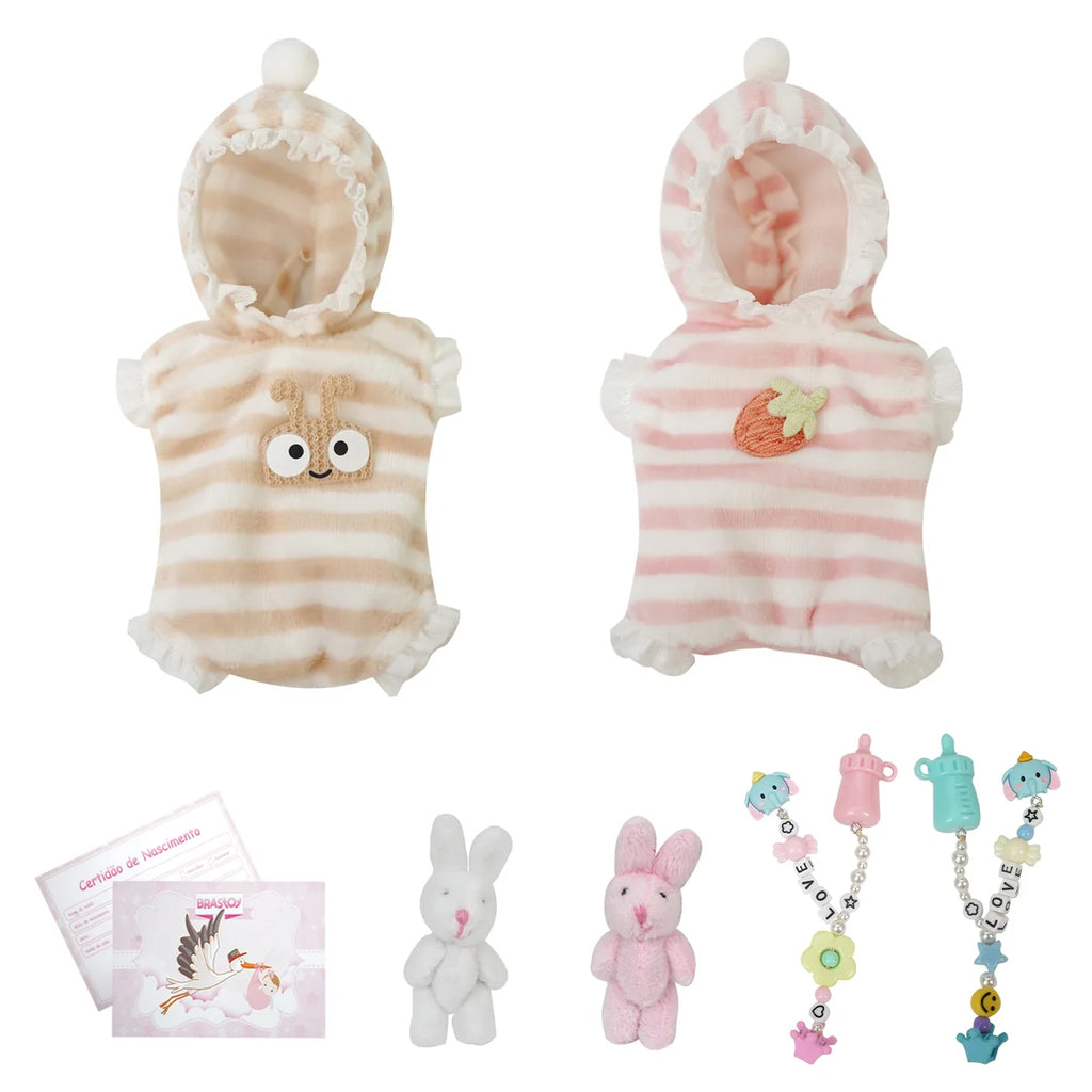 Bebê Reborn Boneca Brastoy Silicone Sólido Gêmeos Menina e Menino 15cm Com Conjunto de Roupa Mamadeira Certidão e Pelúcia
