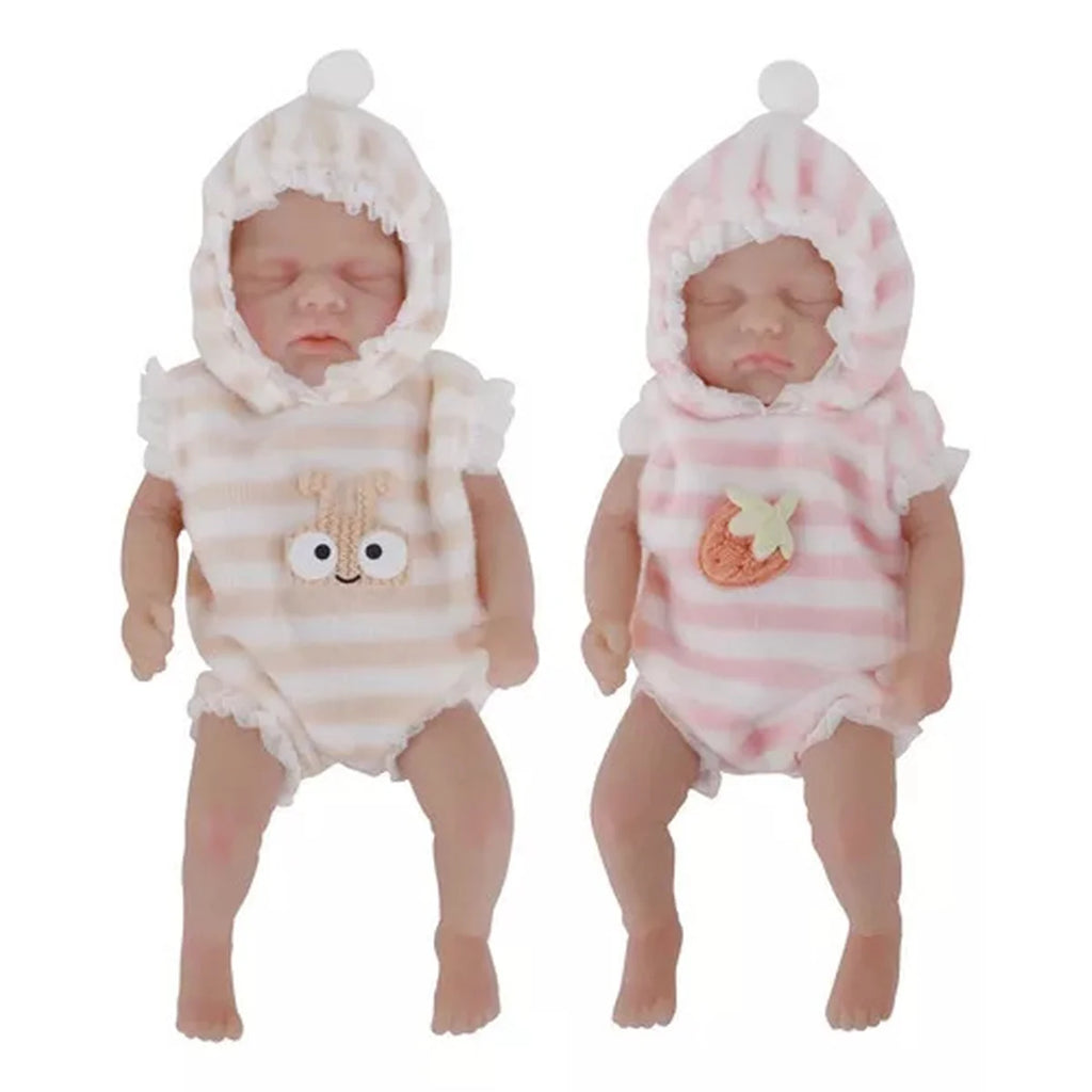 Bebê Reborn Boneca Brastoy Silicone Sólido Gêmeos Menina e Menino 15cm Com Conjunto de Roupa Mamadeira Certidão e Pelúcia