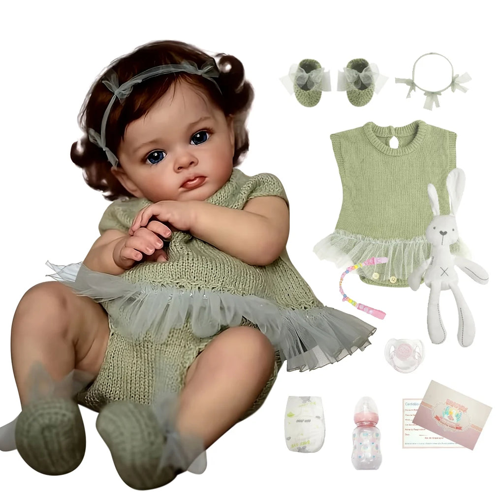 Boneca Bebê Reborn Silicone Realista 48cm Original Kit Acessórios Conjunto Roupa Mamadeira Chupeta Pelúcia Fralda