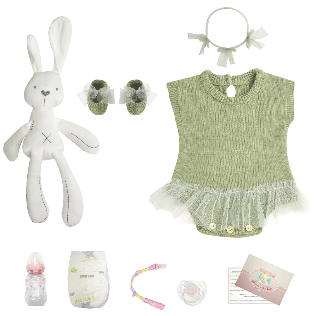 Boneca Bebê Reborn Silicone Realista 48cm Original Kit Acessórios Conjunto Roupa Mamadeira Chupeta Pelúcia Fralda