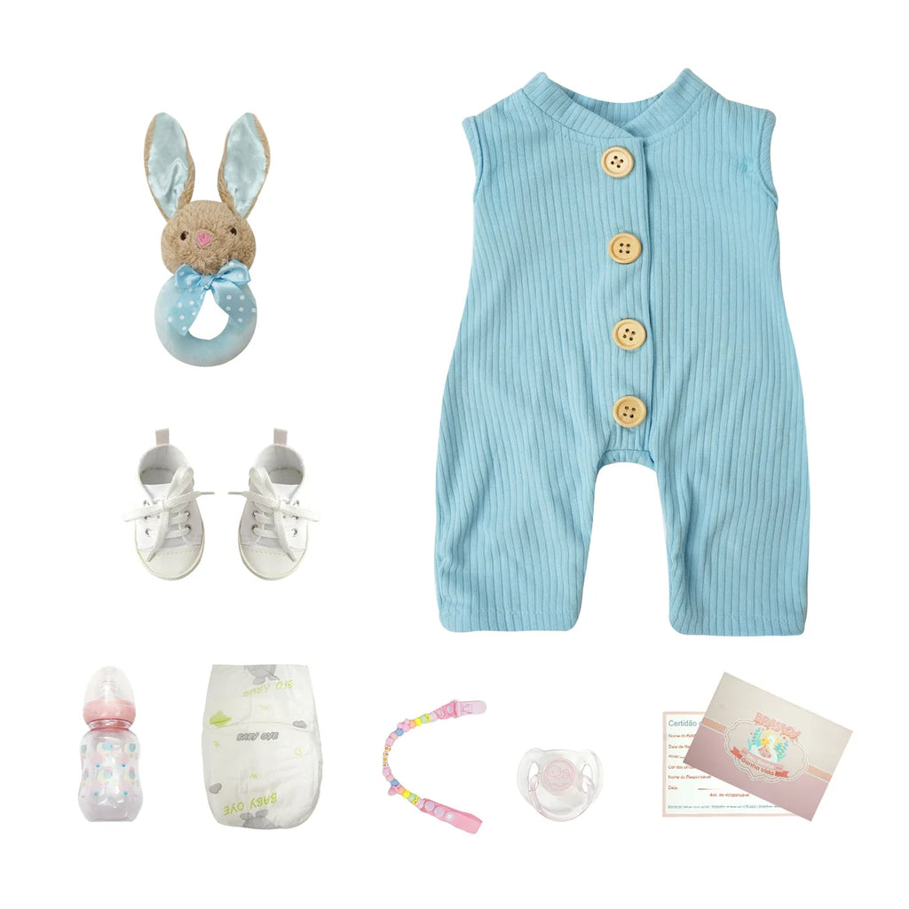 Boneca Bebê Reborn Realista Silicone Conjunto de Roupa Chupeta Mamadeira e Pelúcia