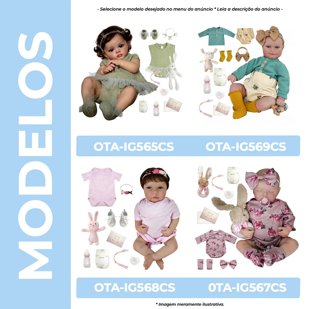 Boneca Bebê Reborn Realista Silicone Kit Conjunto de Roupa Chupeta Mamadeira e Pelúcia