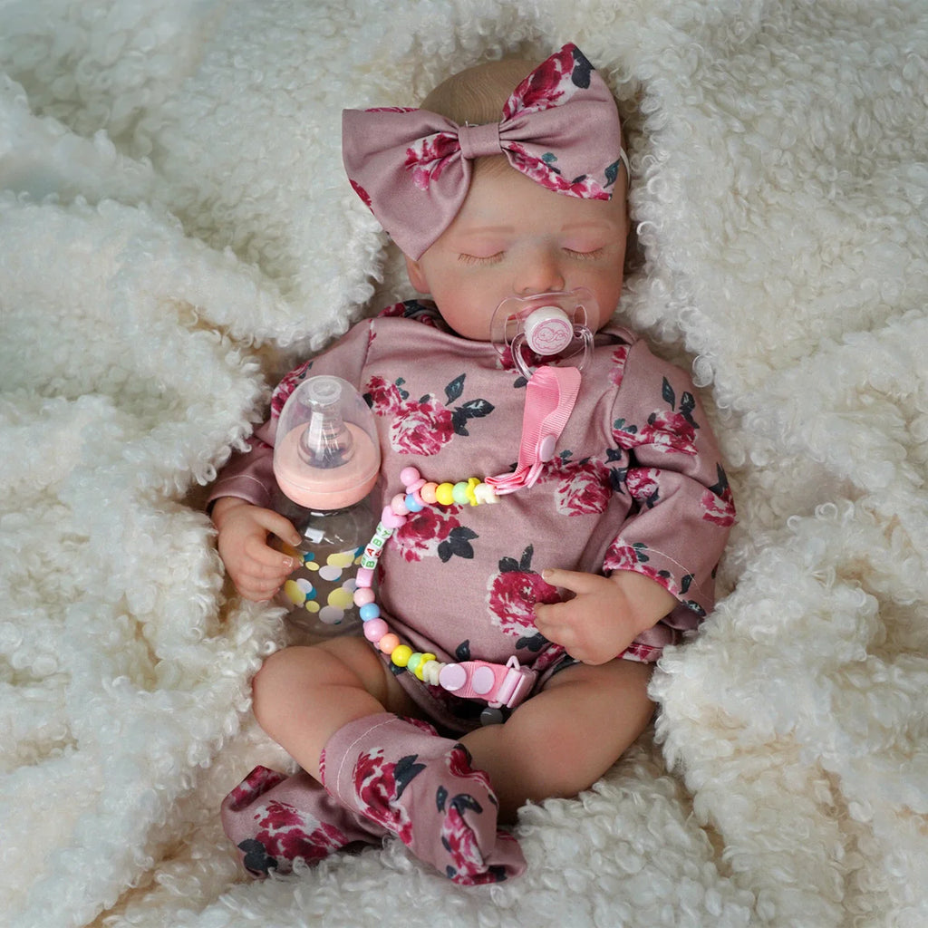 Boneca Bebê Reborn Realista Silicone Kit Conjunto de Roupa Chupeta Mamadeira e Pelúcia