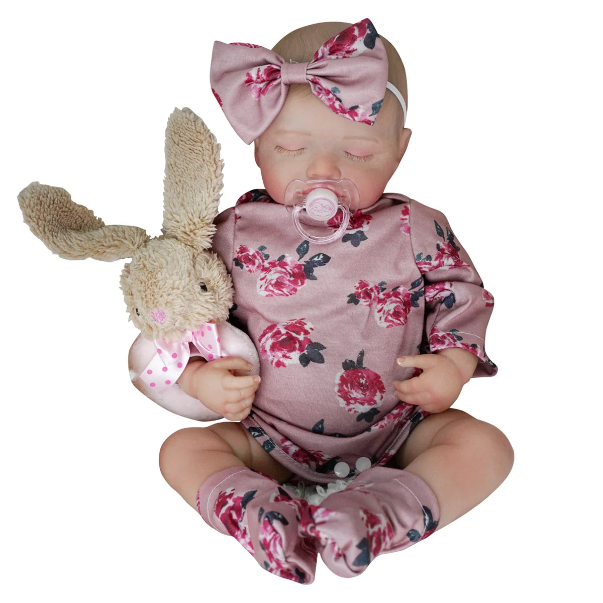 Boneca Bebê Reborn Realista Silicone Kit Conjunto de Roupa Chupeta Mamadeira e Pelúcia
