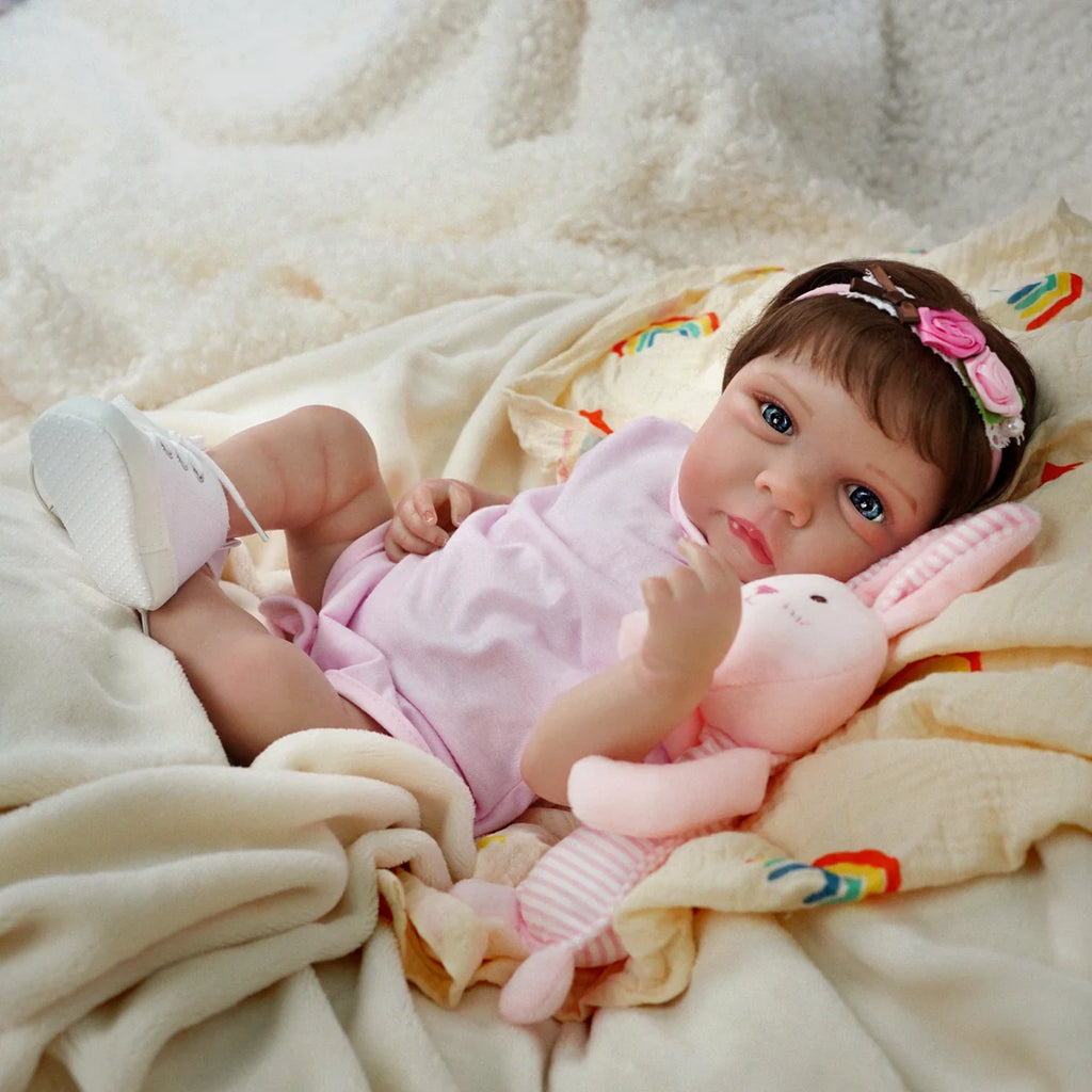 Boneca Bebê Reborn Silicone 48cm Conjunto de Roupa Mamadeira Chupeta Brastoy