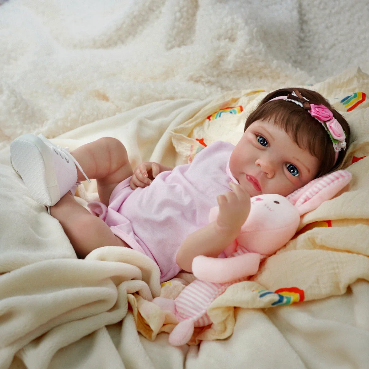 Boneca Bebê Reborn Silicone 48cm Conjunto de Roupa Mamadeira Chupeta Brastoy