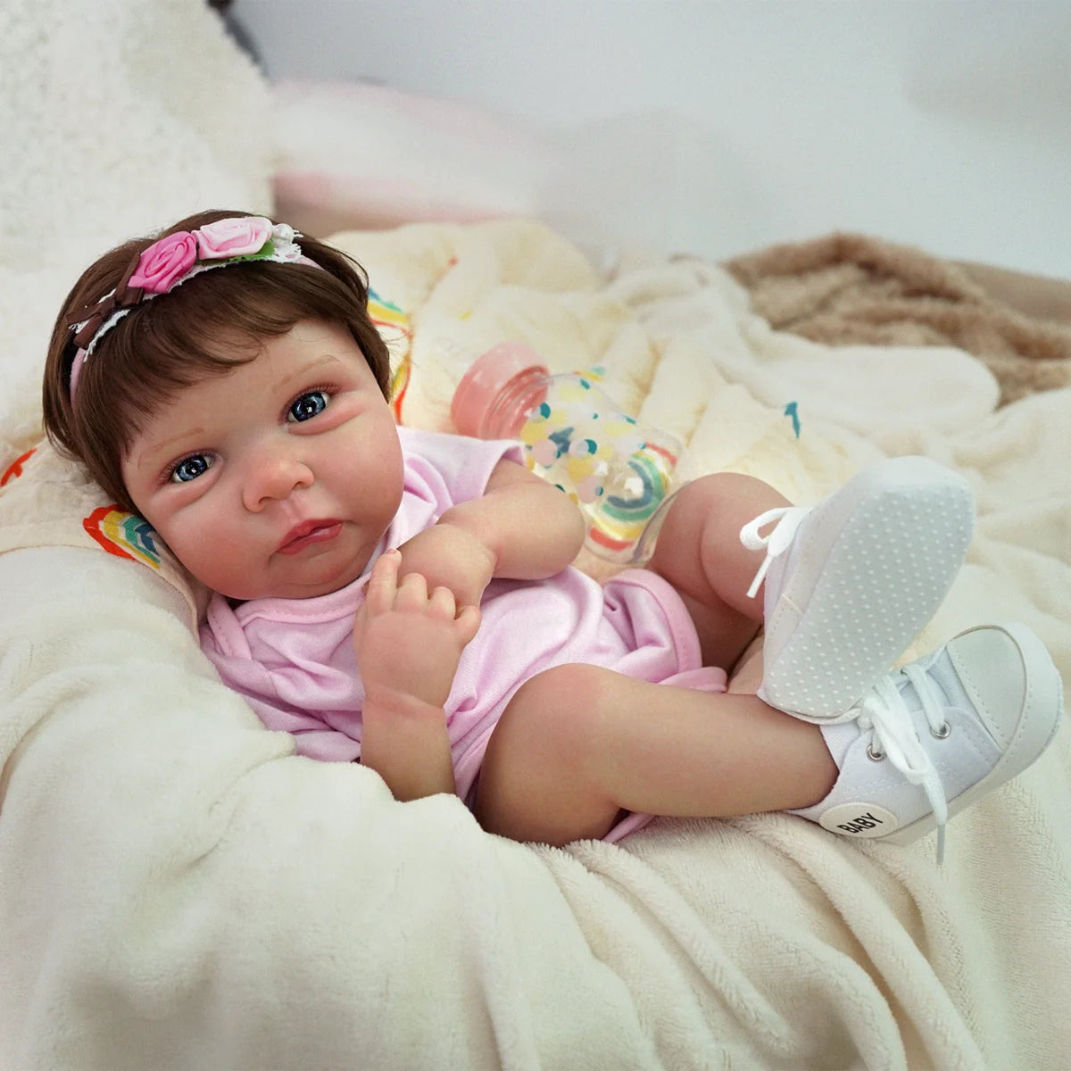 Boneca Bebê Reborn Silicone 48cm Conjunto de Roupa Mamadeira Chupeta Brastoy