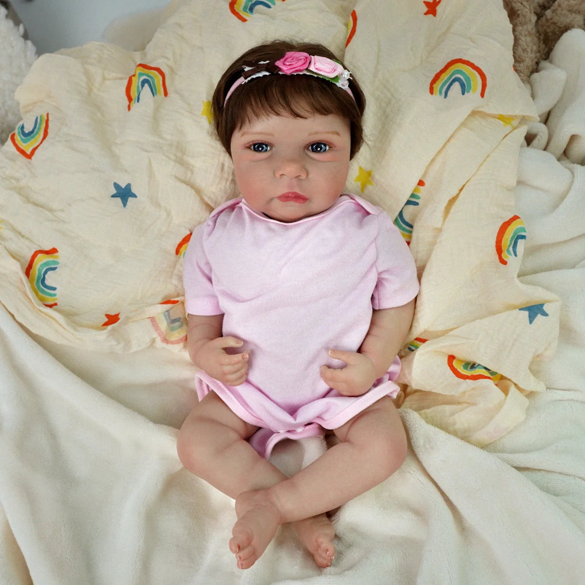 Boneca Bebê Reborn Silicone 48cm Conjunto de Roupa Mamadeira Chupeta Brastoy