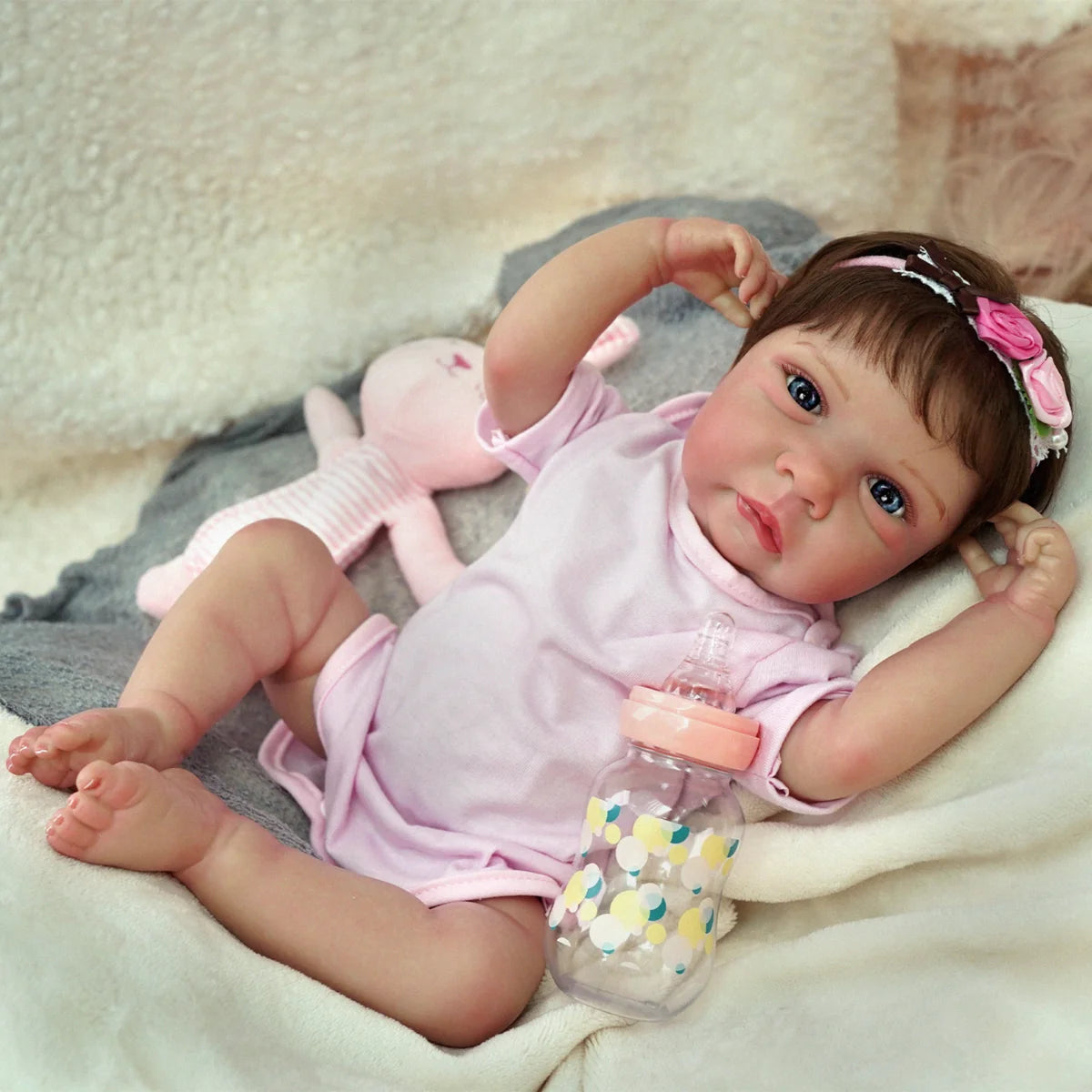 Boneca Bebê Reborn Silicone 48cm Conjunto de Roupa Mamadeira Chupeta Brastoy
