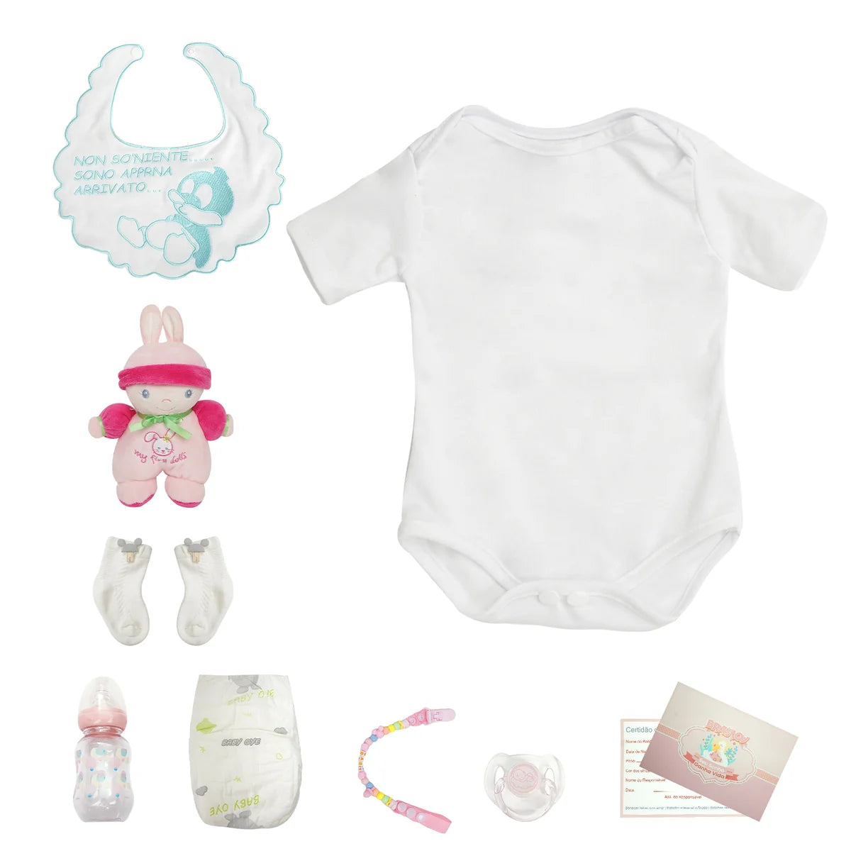 Boneca Bebê Reborn Silicone 48cm Conjunto de Roupa Mamadeira Chupeta Pelucia Brastoy