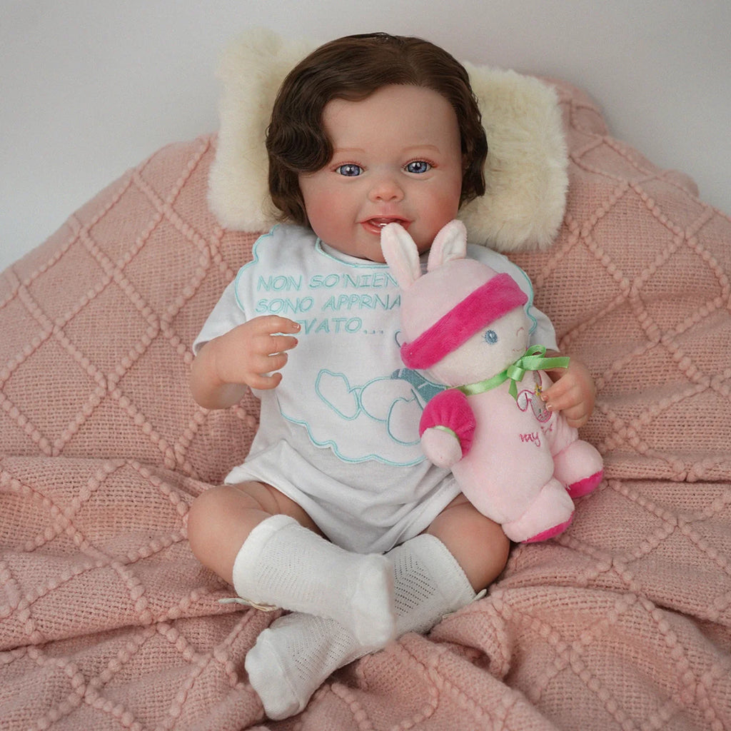 Boneca Bebê Reborn Silicone 48cm Conjunto de Roupa Mamadeira Chupeta Pelucia Brastoy
