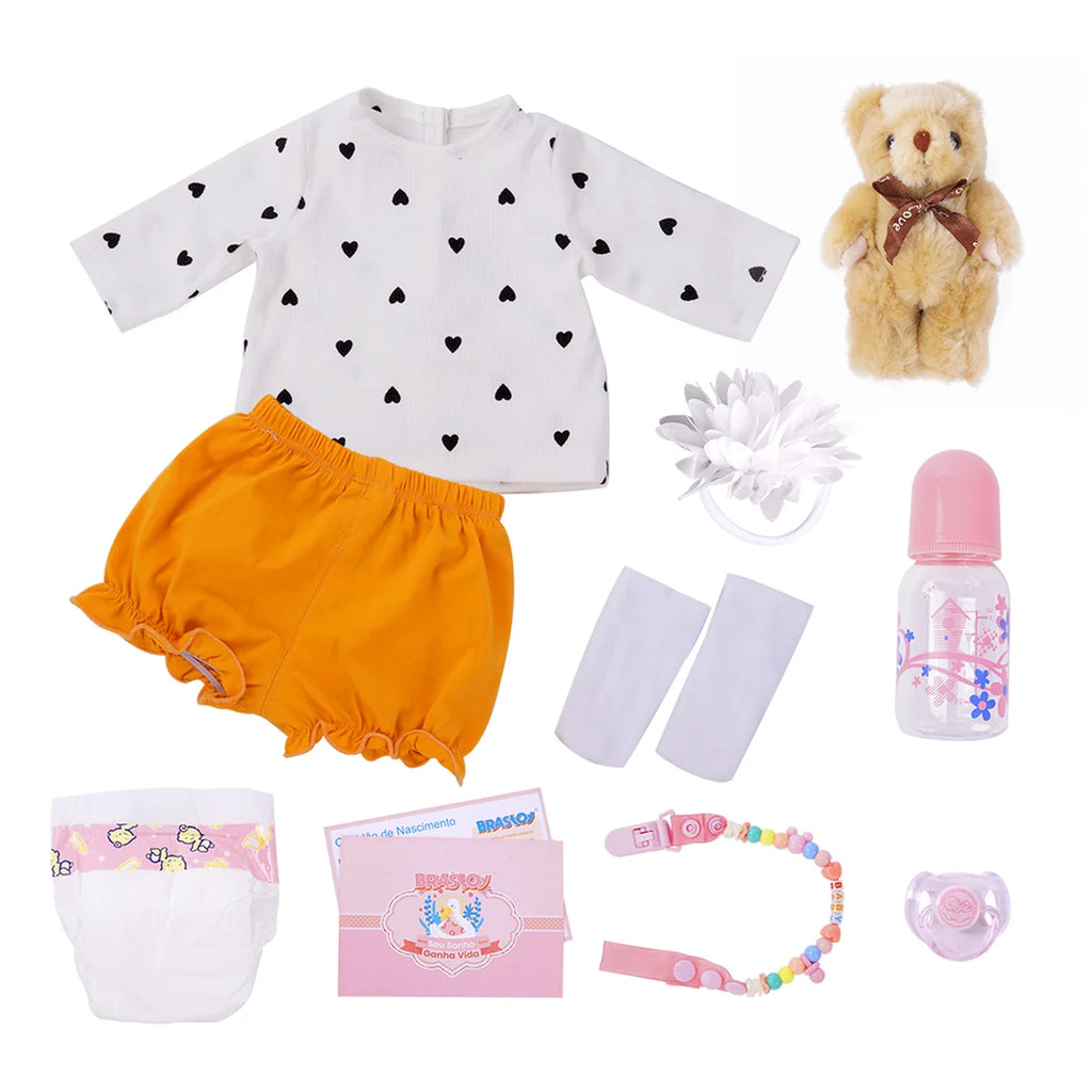 Boneca Bebê Reborn Realista Brastoy Original 48cm Silicone Kit Conjunto de Roupa Chupeta Mamadeira e Pelúcia