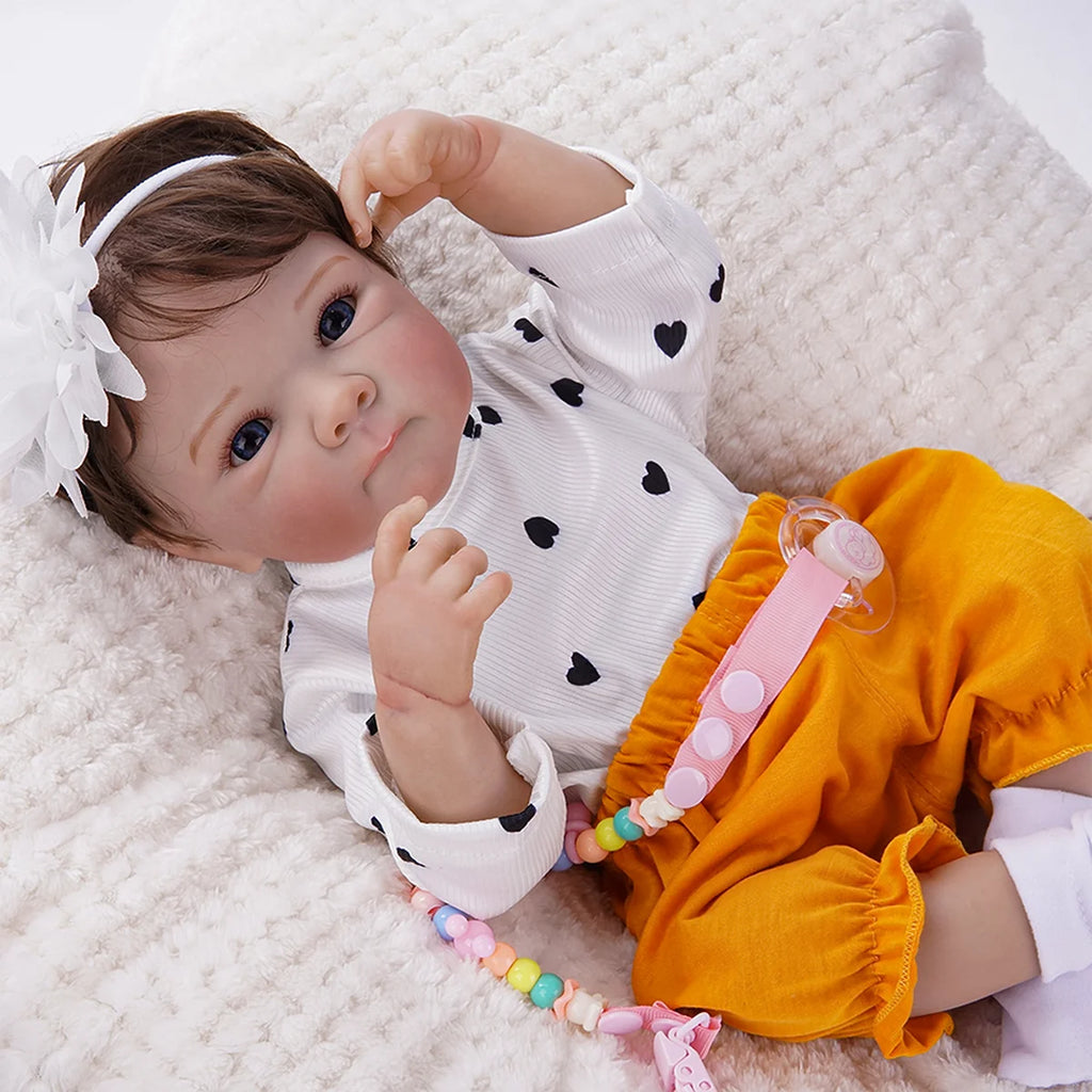 Boneca Bebê Reborn Realista Brastoy Original 48cm Silicone Kit Conjunto de Roupa Chupeta Mamadeira e Pelúcia