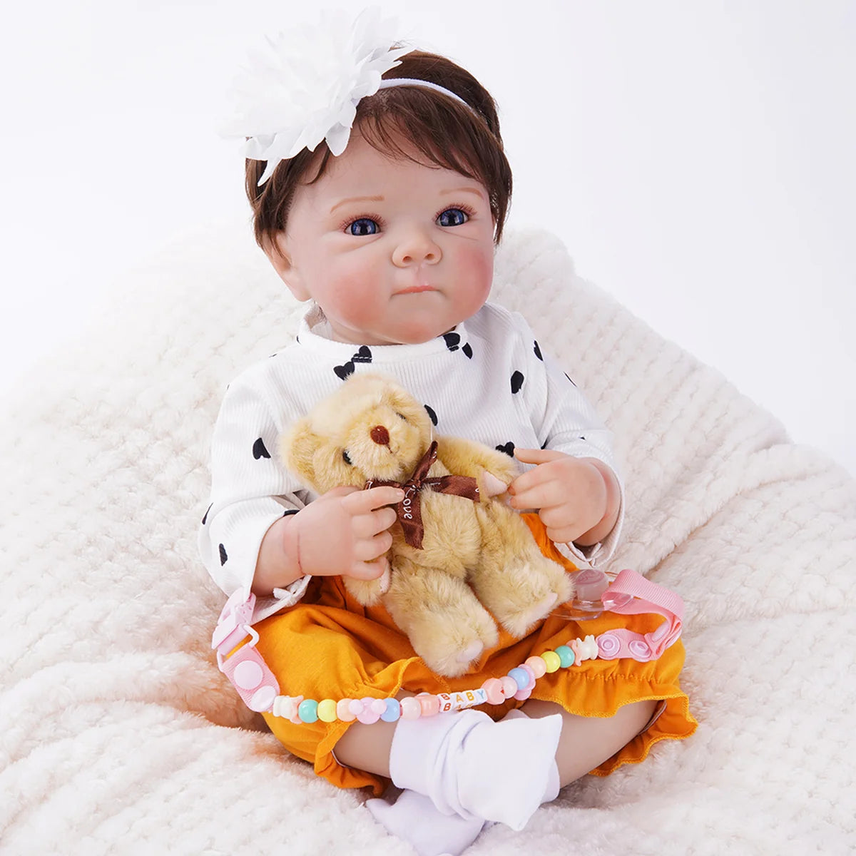 Boneca Bebê Reborn Realista Brastoy Original 48cm Silicone Kit Conjunto de Roupa Chupeta Mamadeira e Pelúcia