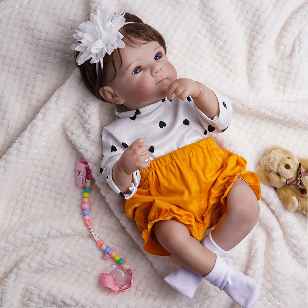Boneca Bebê Reborn Realista Brastoy Original 48cm Silicone Kit Conjunto de Roupa Chupeta Mamadeira e Pelúcia
