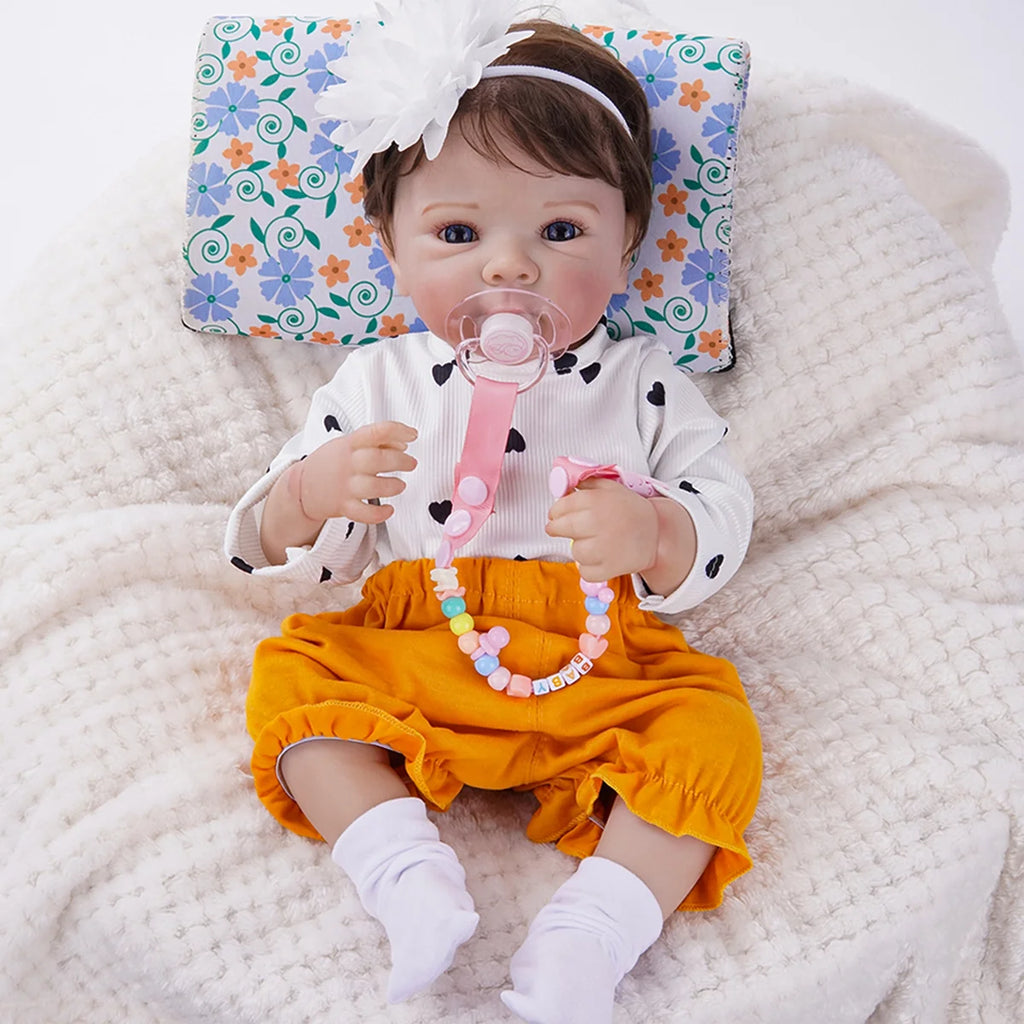 Boneca Bebê Reborn Realista Brastoy Original 48cm Silicone Kit Conjunto de Roupa Chupeta Mamadeira e Pelúcia